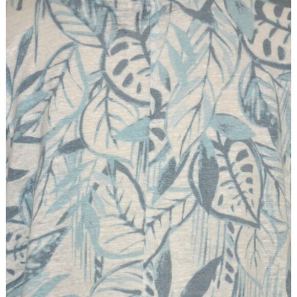 Tahari Womens Blue Linen V-Neck Short Sleeve Shirt Top Plus Size 1X Leaf Pattern - Picture 6 of 8